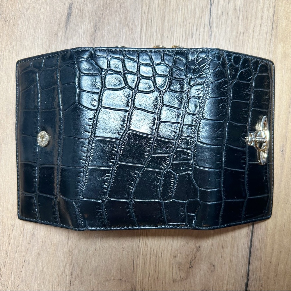 Vivienne Westwood Black Croc-Embossed Wallet Key Case with Gold Logo Authentic - Picture 11 of 14
